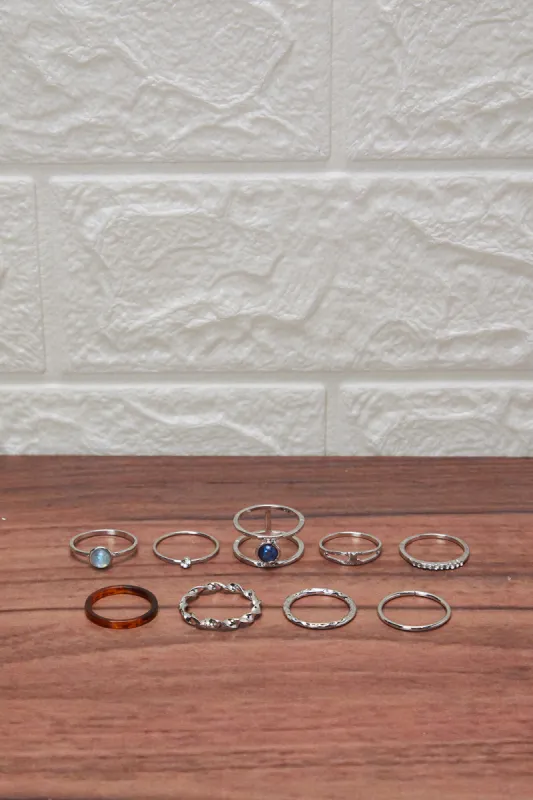Women Silver Embellished Ring Set (8 Piece) sold by Redtag