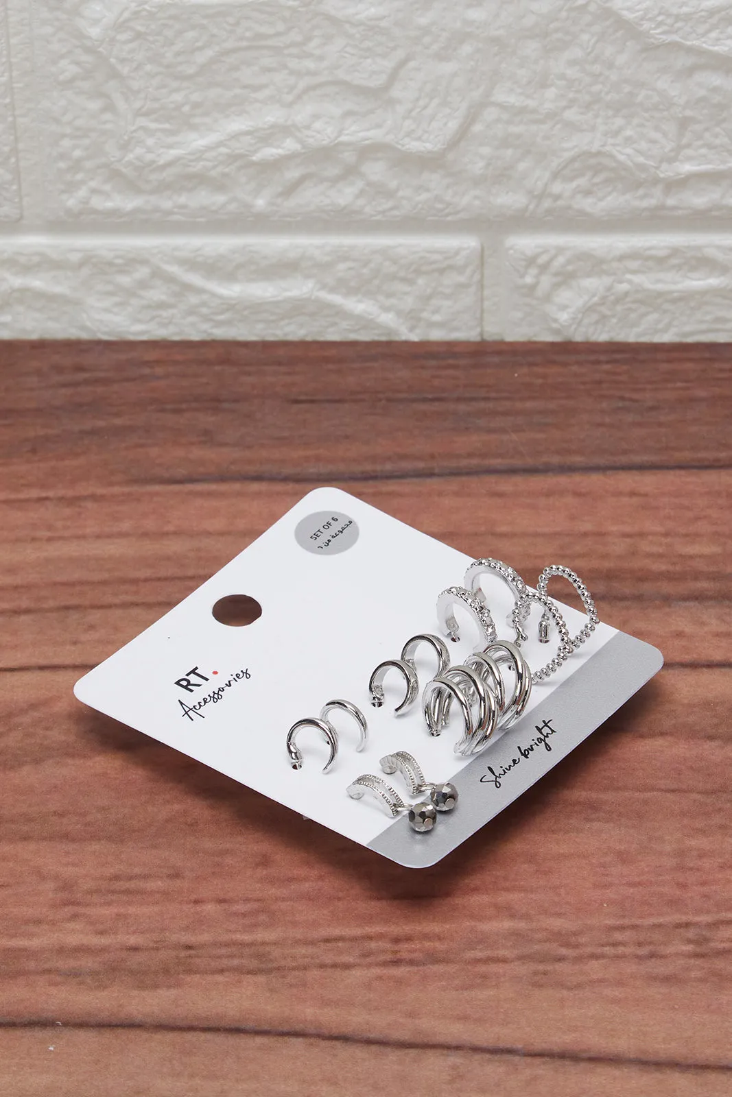 Women Silver Stud Earring Set (6 Pairs) sold by Redtag product image thumbnail 2