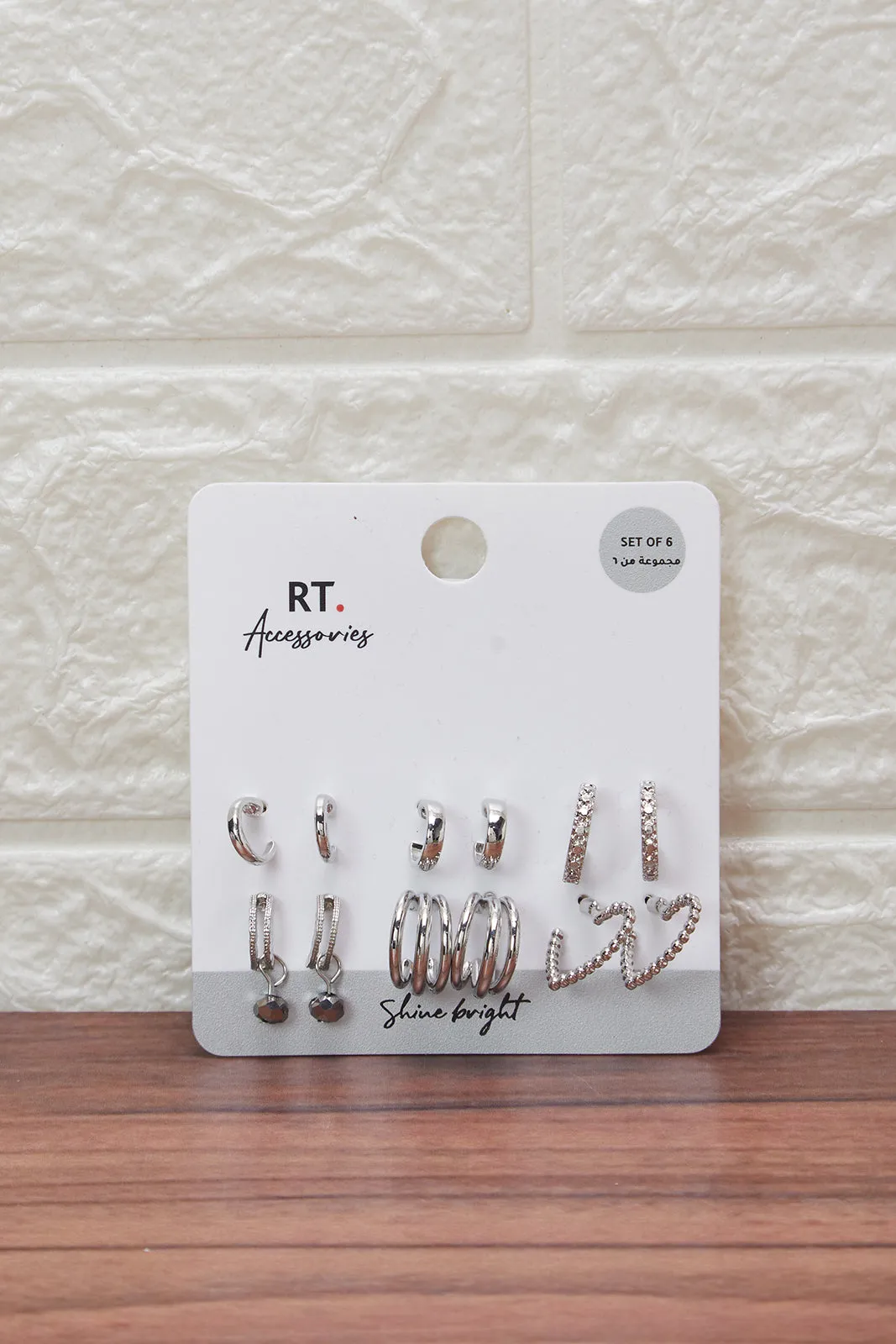 Women Silver Stud Earring Set (6 Pairs) sold by Redtag