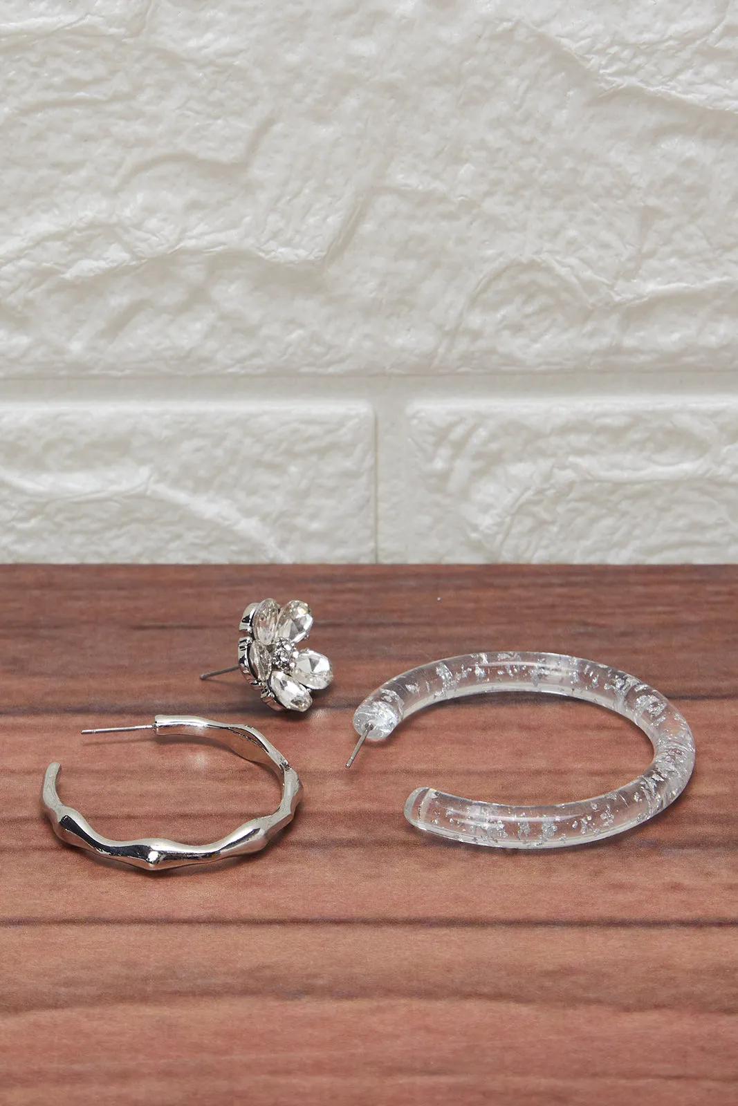 Women Silver Hoop Earring Set (3 Pairs) sold by Redtag product image thumbnail 2