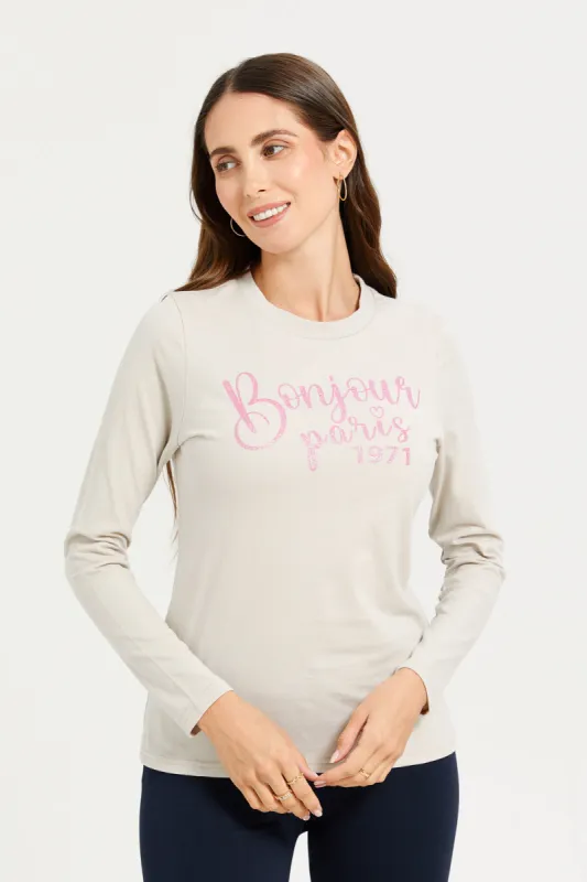 Women Ivory  Long Sleeves  Printed T-shirt sold by Redtag