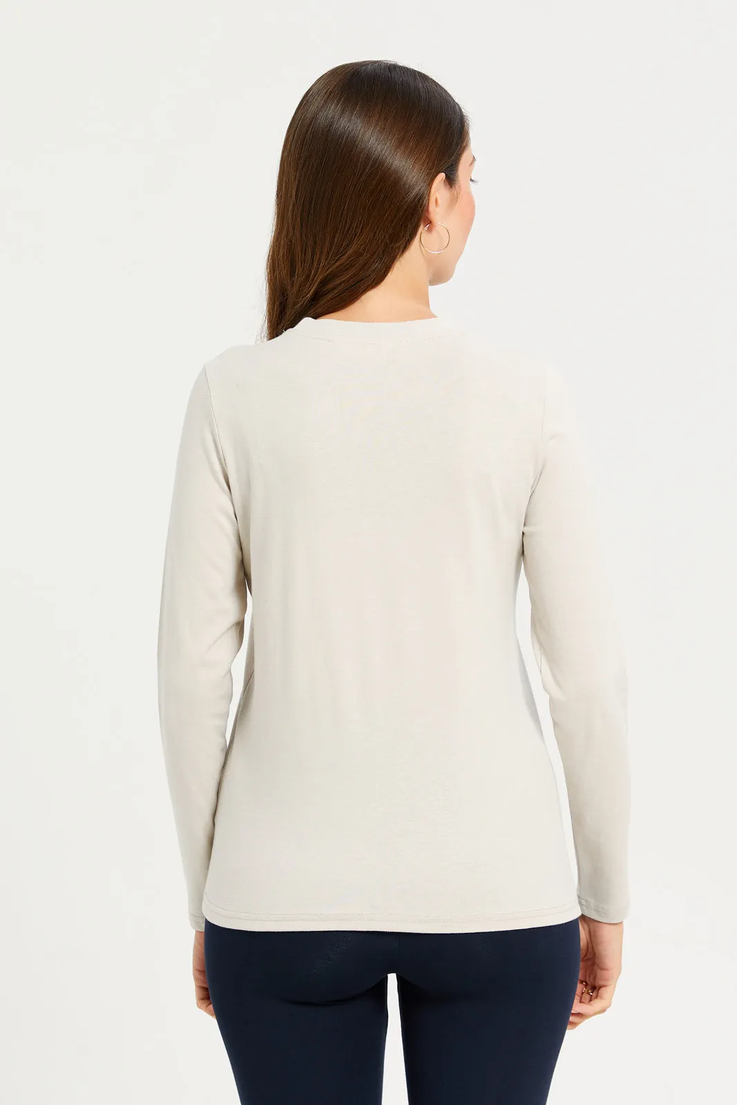 Women Ivory Long Sleeves Printed T-shirt sold by Redtag product image thumbnail 3