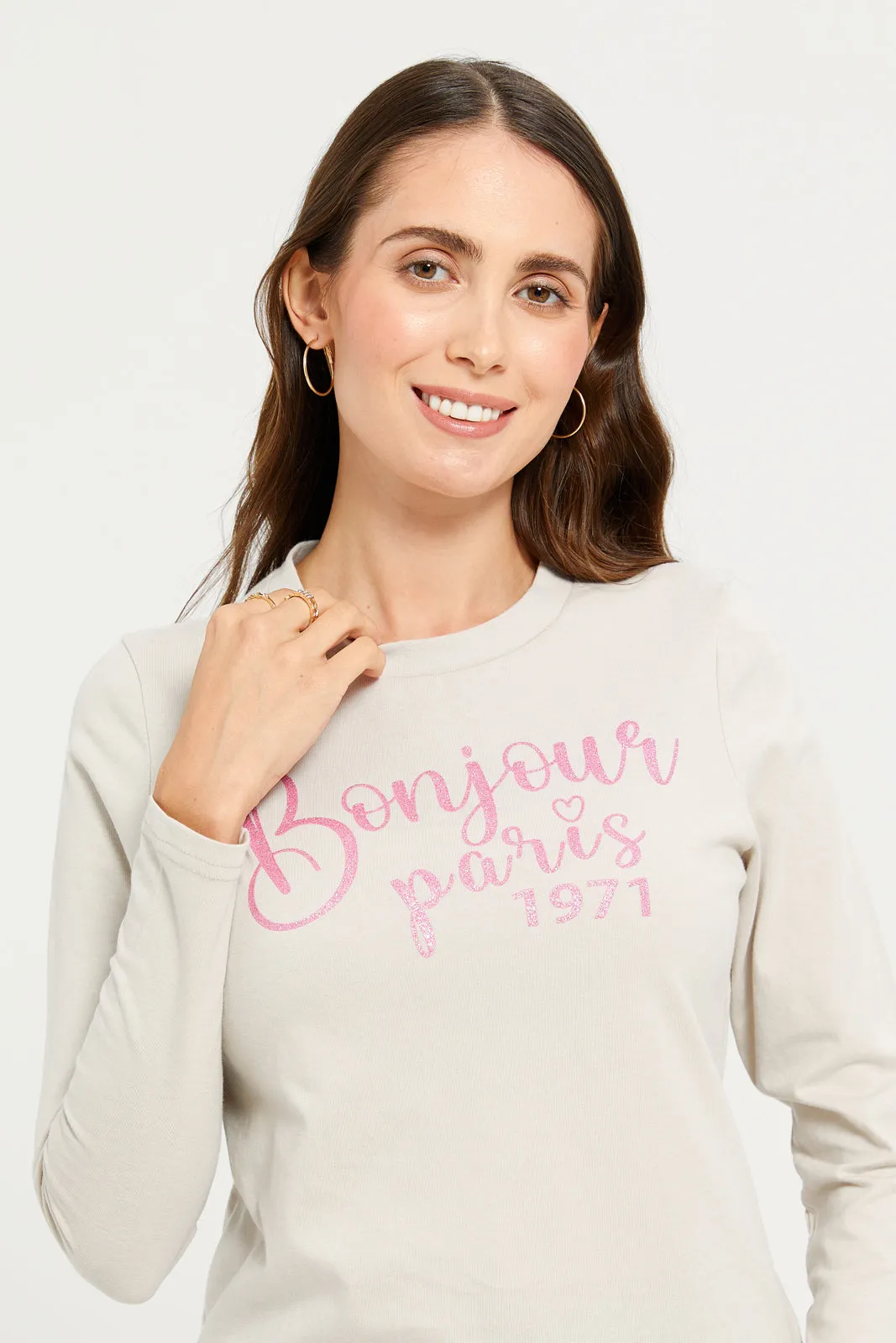 Women Ivory Long Sleeves Printed T-shirt sold by Redtag product image thumbnail 4