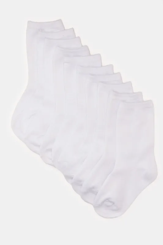 Boys White Crew Length Socks Set (5 Pairs) sold by Redtag