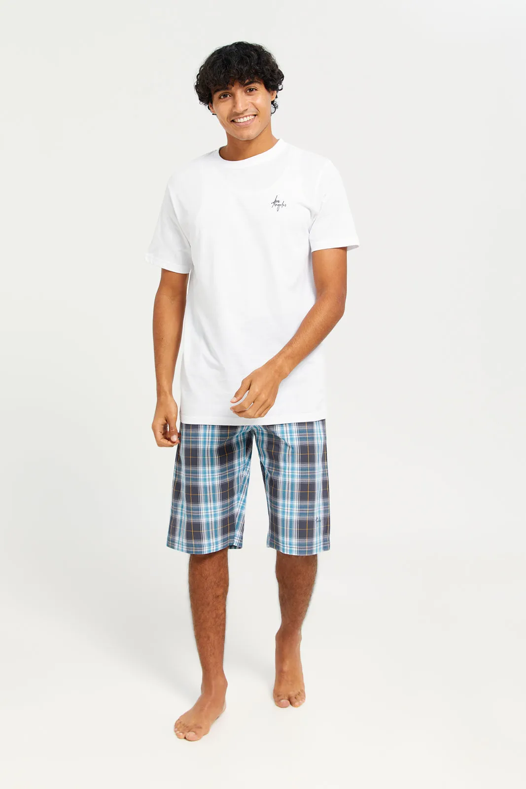 Men White T-Shirt And Shorts Pyjama Set (2 Piece) sold by Redtag