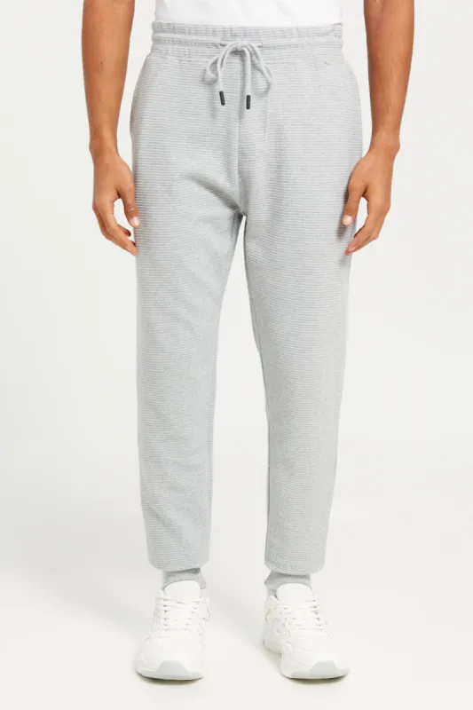 Men Grey Ribbed Jogger Pants sold by Redtag