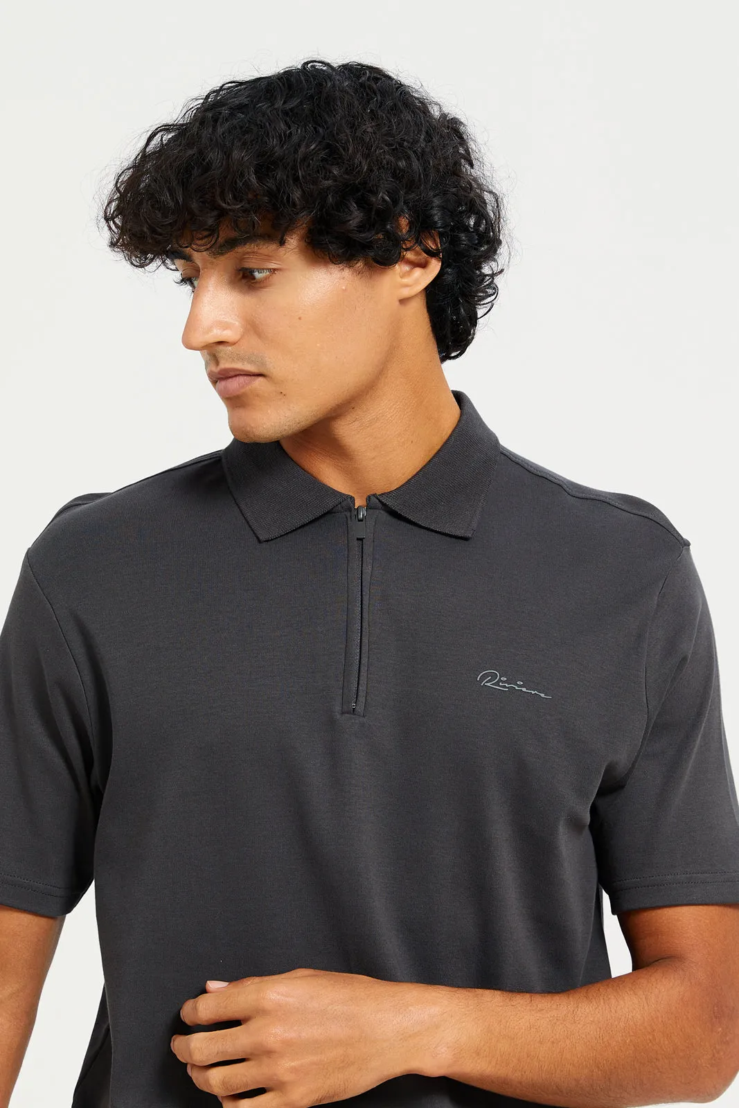 Men Charcoal Placement Print Polo Shirt sold by Redtag product image thumbnail 4
