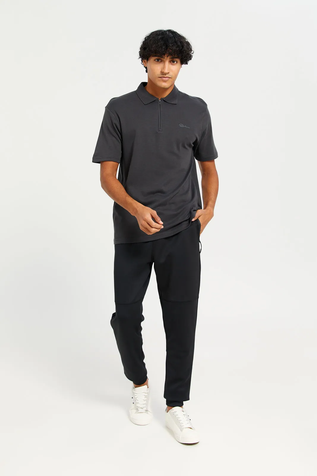 Men Charcoal Placement Print Polo Shirt sold by Redtag product image thumbnail 2