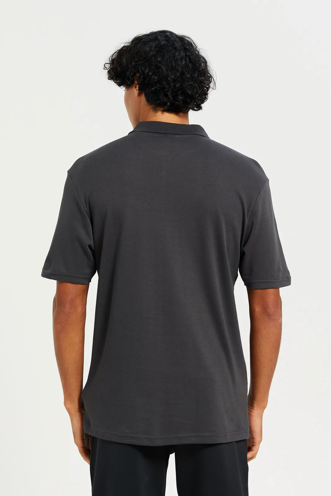 Men Charcoal Placement Print Polo Shirt sold by Redtag product image thumbnail 3