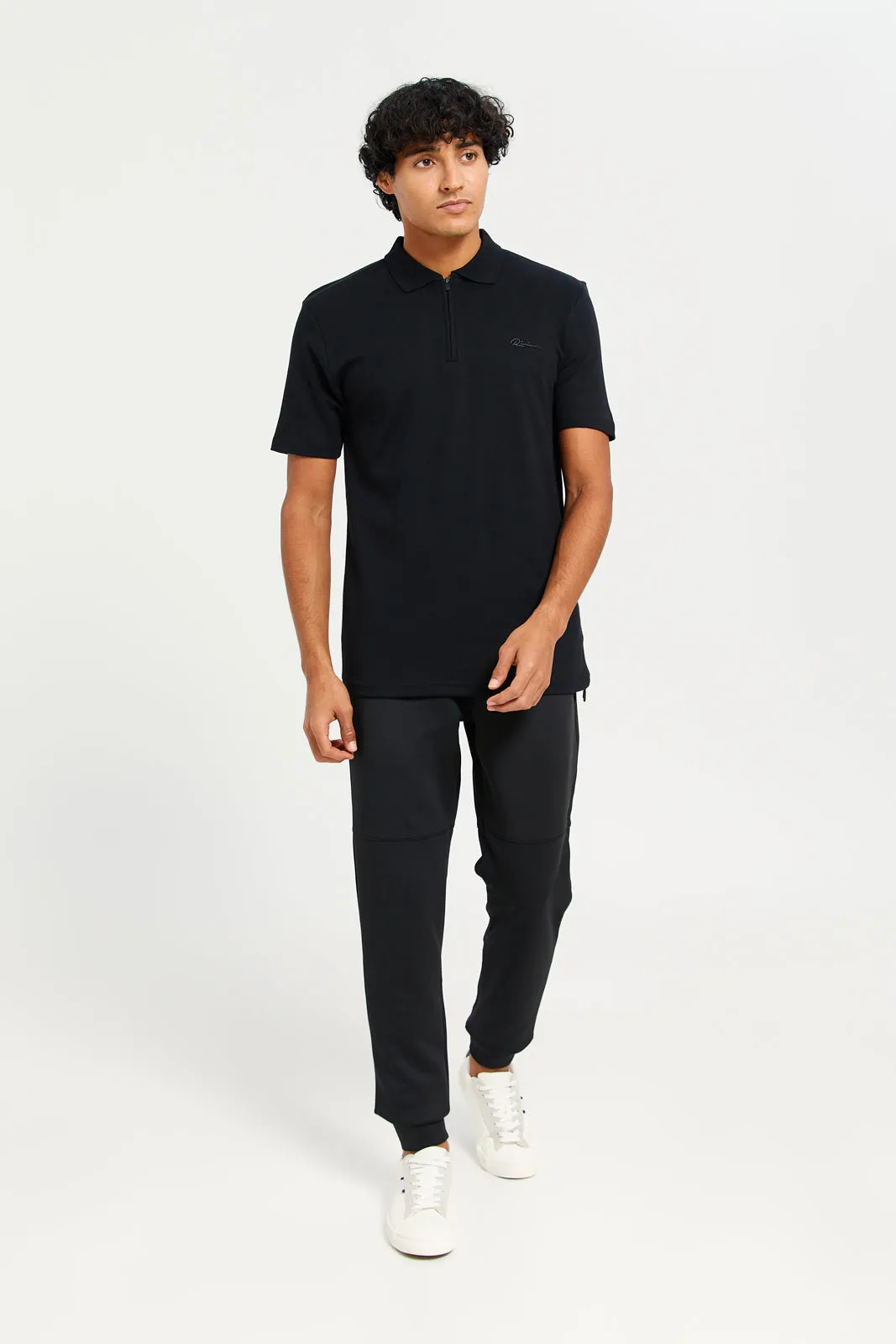 Men Black Placement Print Polo Shirt sold by Redtag product image thumbnail 2