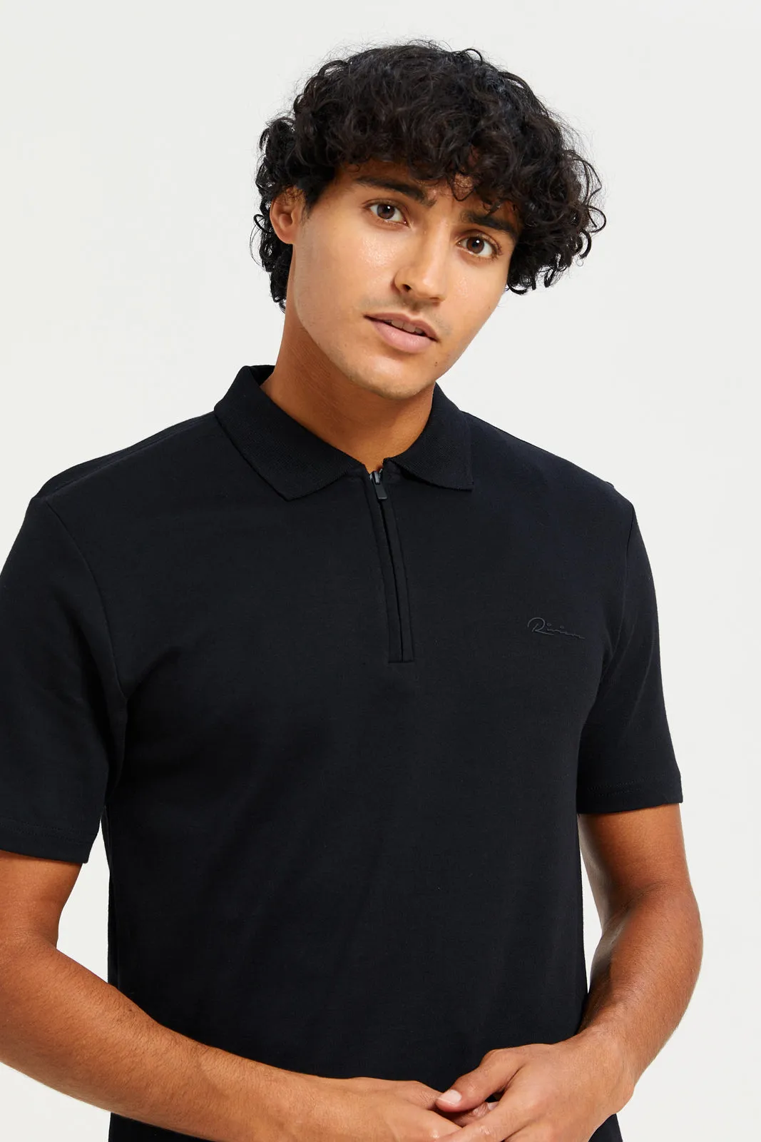 Men Black Placement Print Polo Shirt sold by Redtag product image thumbnail 4