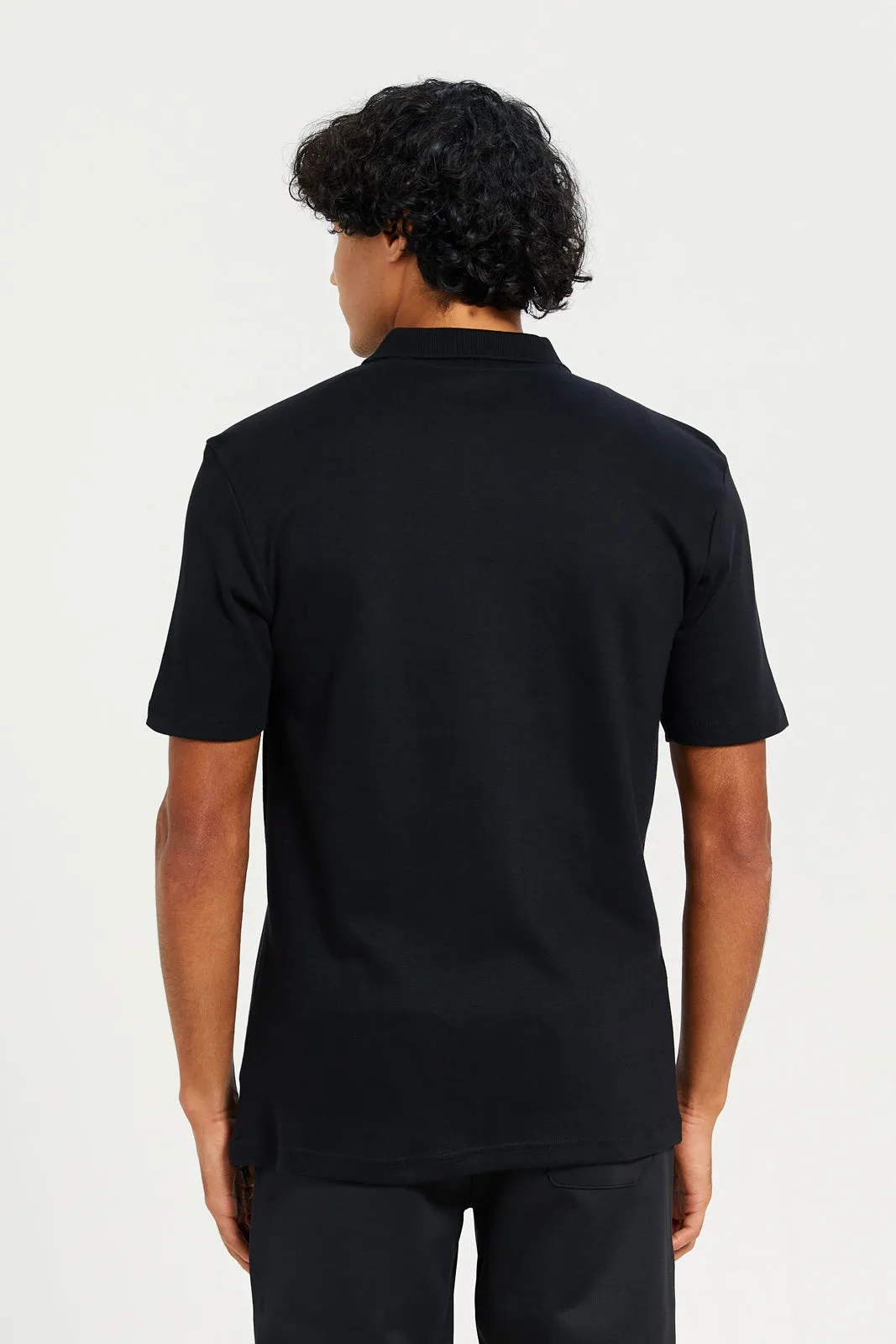 Men Black Placement Print Polo Shirt sold by Redtag product image thumbnail 3