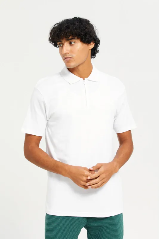 Men White Placement Print Polo Shirt sold by Redtag