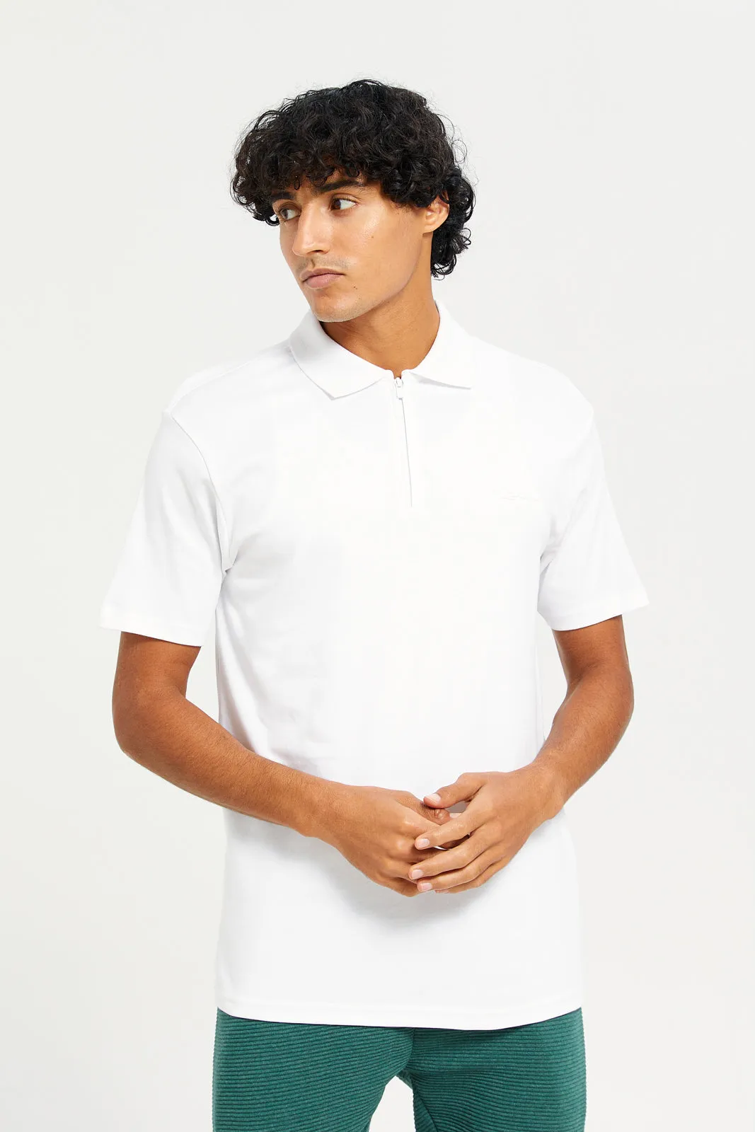 Men White Placement Print Polo Shirt sold by Redtag