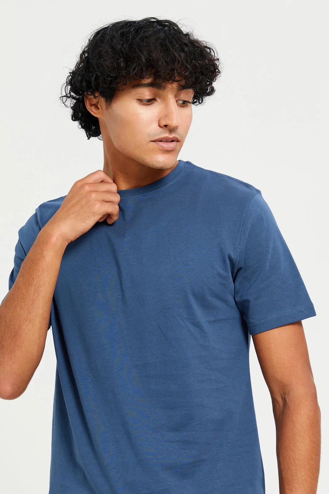 Men Blue Solid T-Shirt sold by Redtag product image thumbnail 4