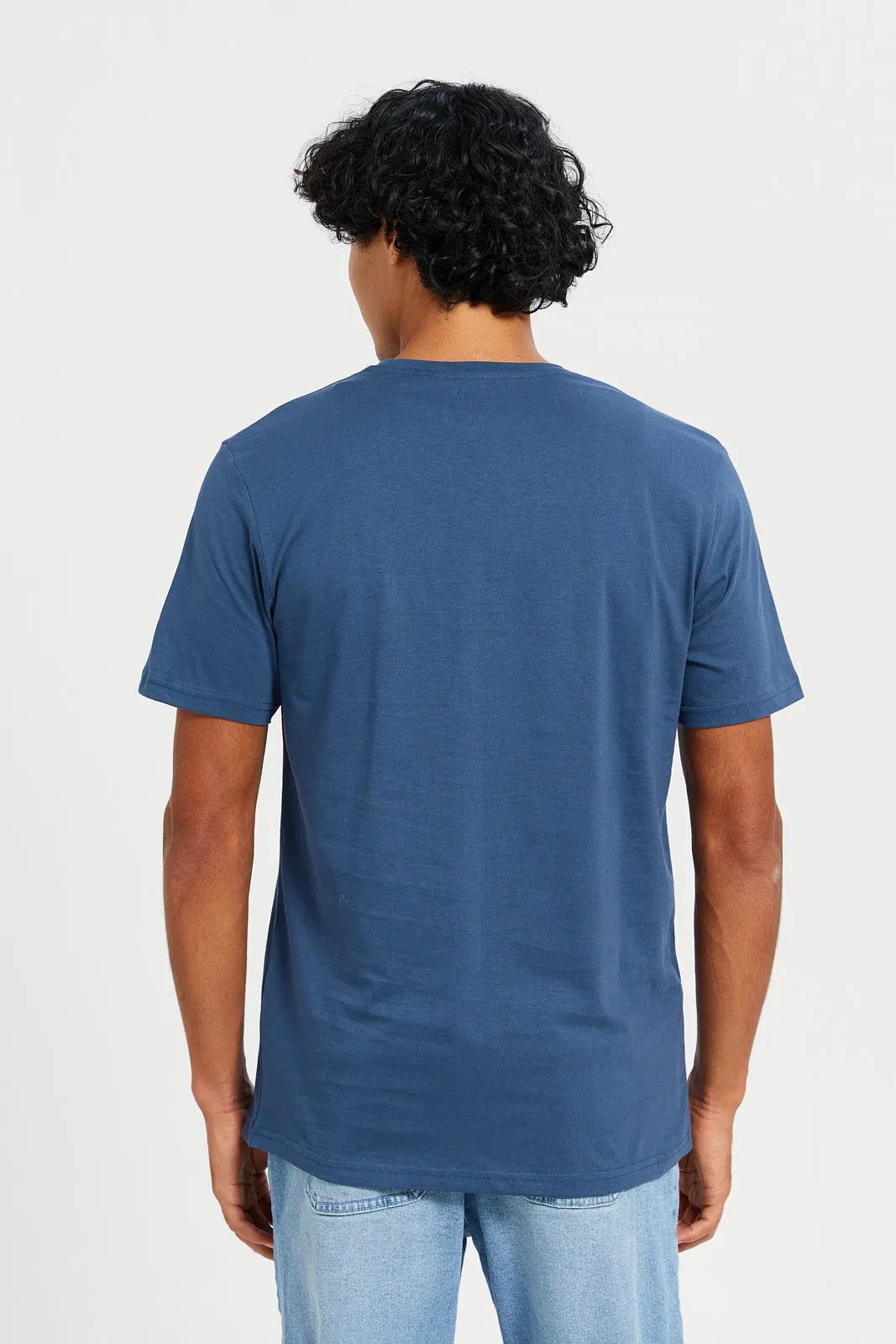 Men Blue Solid T-Shirt sold by Redtag product image thumbnail 3