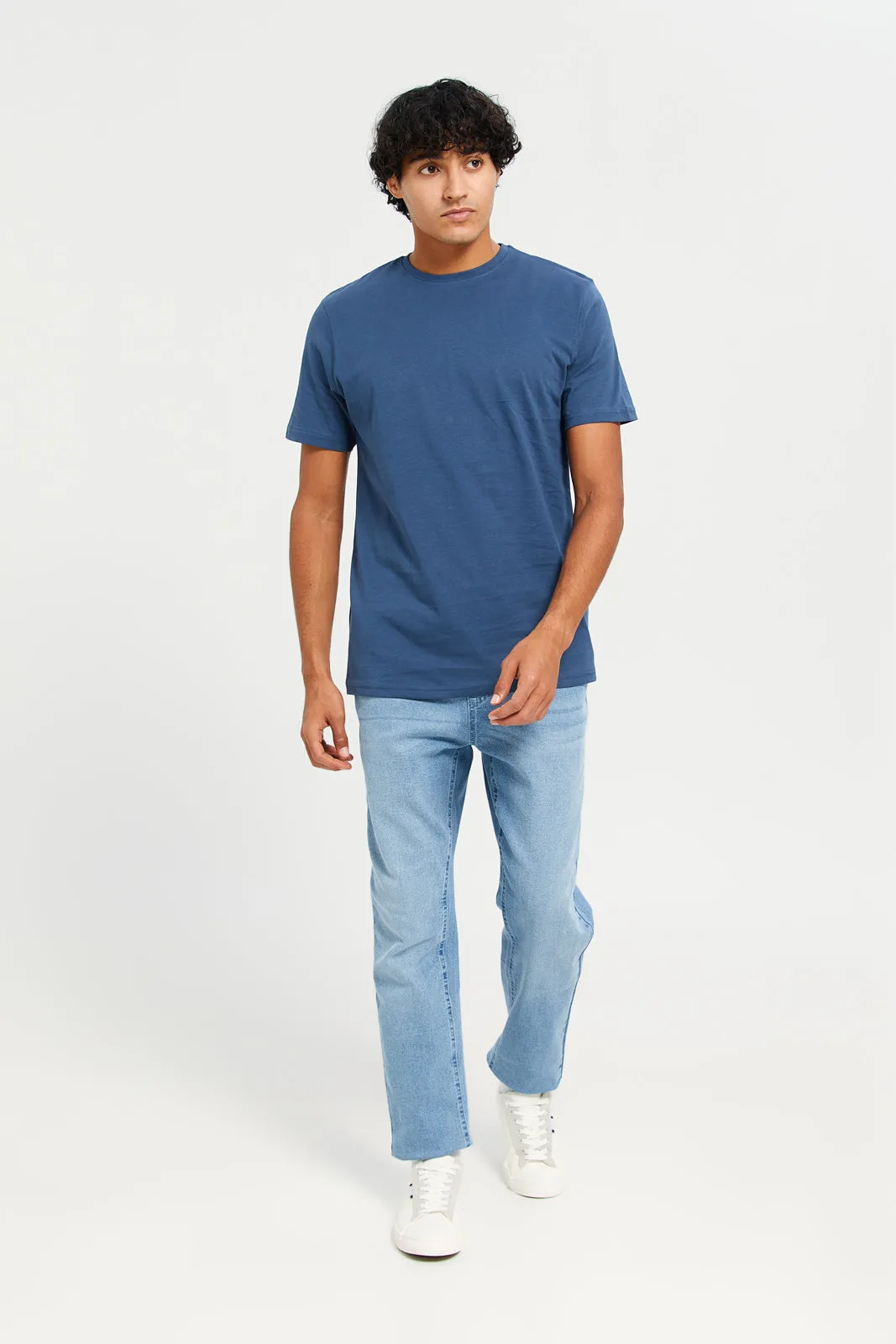 Men Blue Solid T-Shirt sold by Redtag product image thumbnail 2