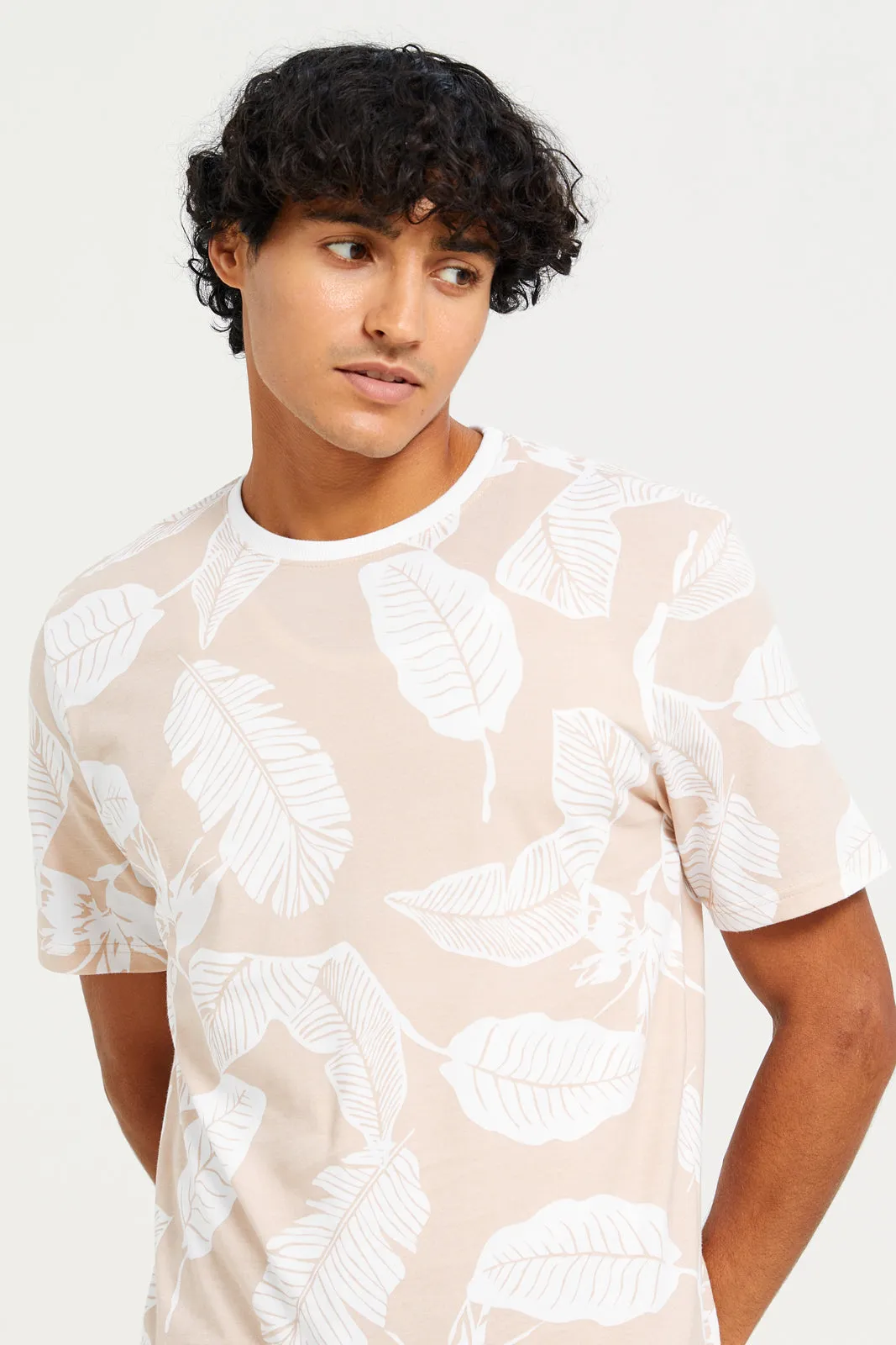 Men Beige Printed T-Shirt sold by Redtag product image thumbnail 4