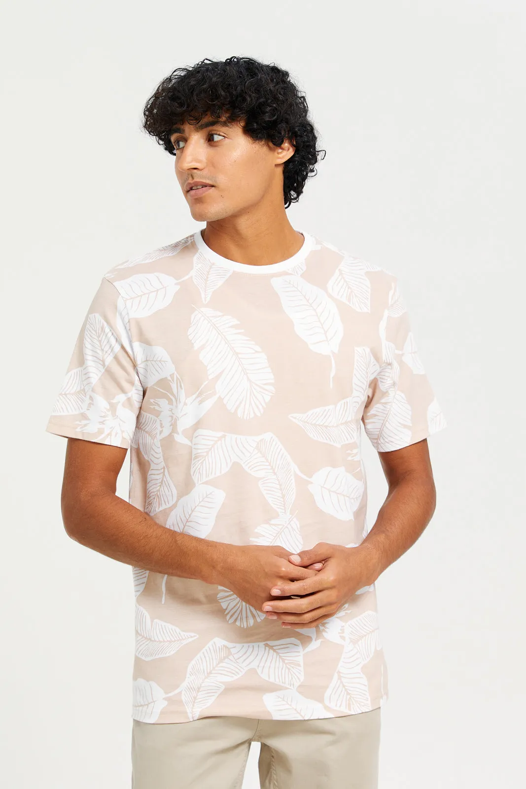 Men Beige Printed T-Shirt sold by Redtag