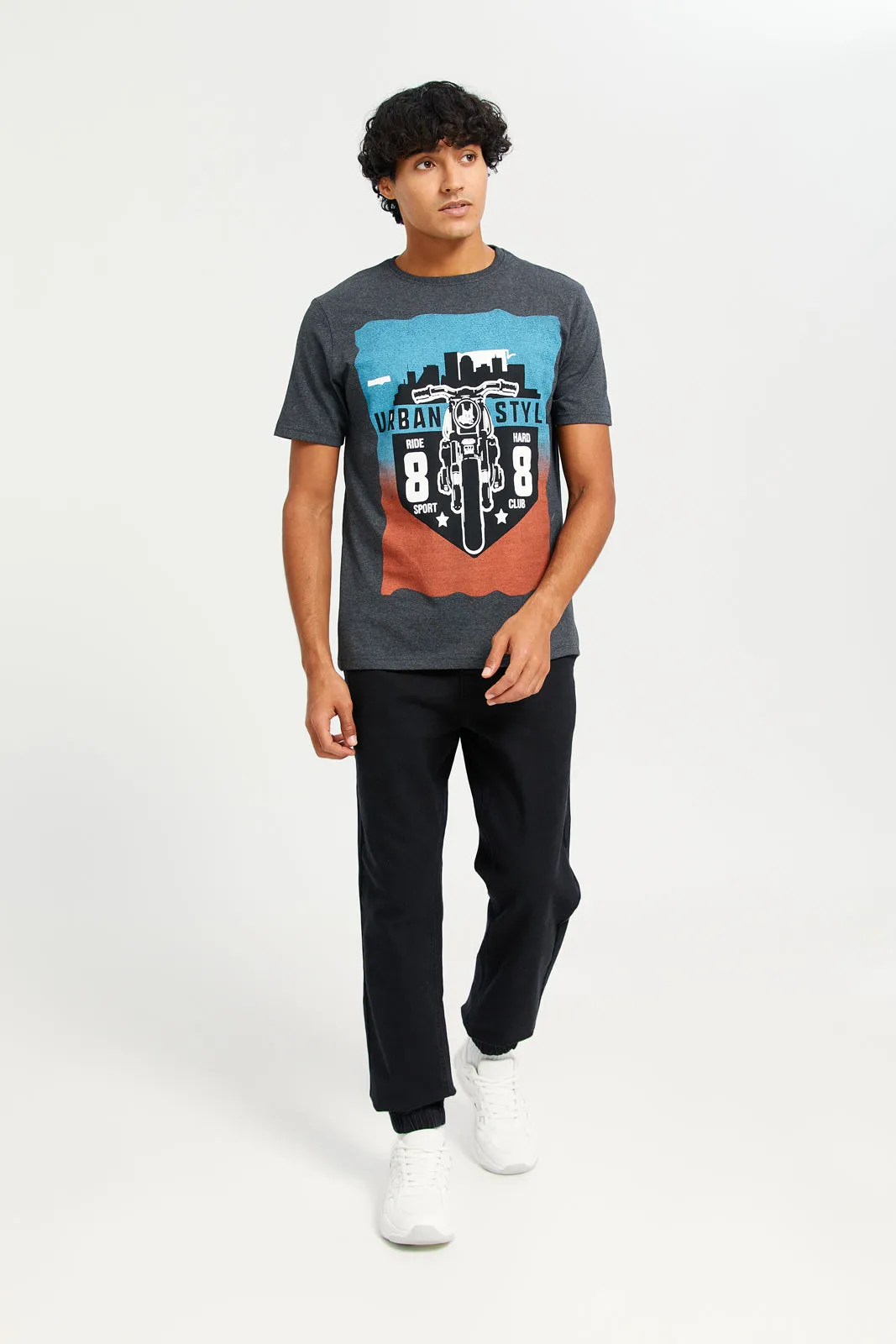 Men Charcoal Printed T-Shirt sold by Redtag product image thumbnail 2