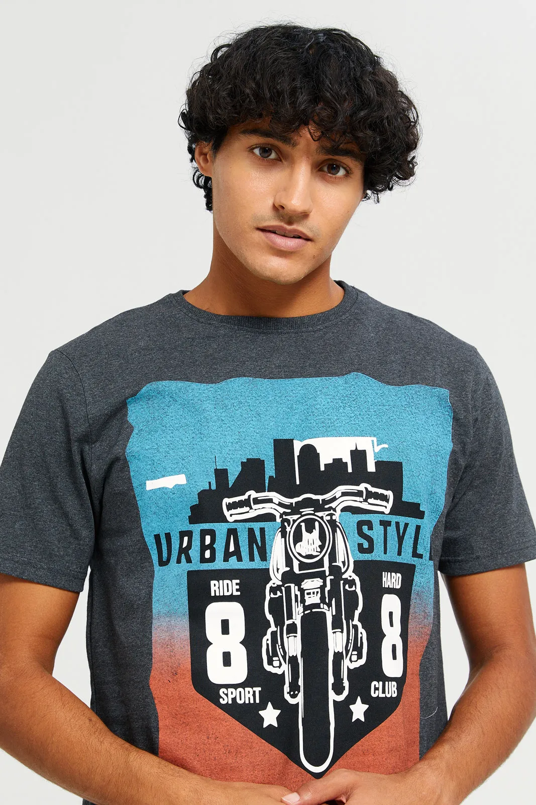 Men Charcoal Printed T-Shirt sold by Redtag product image thumbnail 4