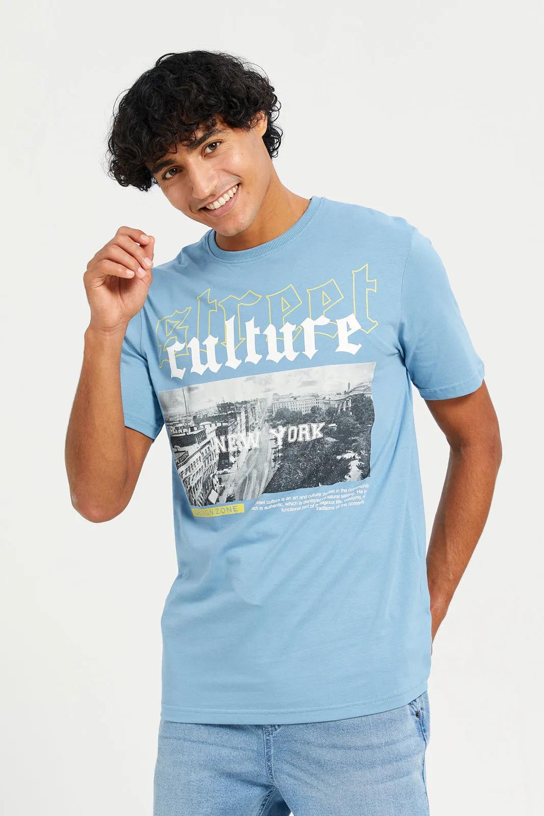 Men Blue Printed T-Shirt sold by Redtag