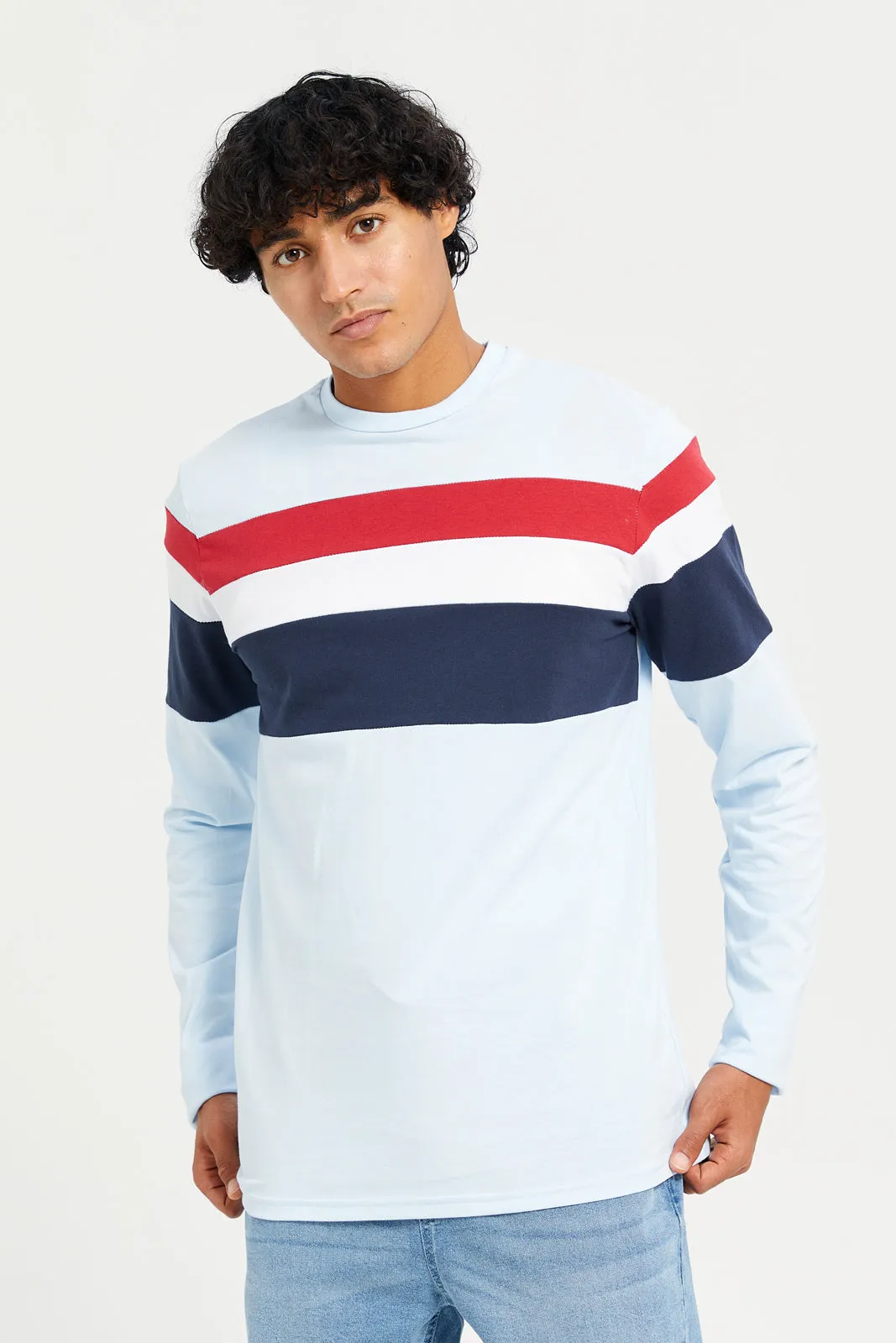 Men Blue Striped T-Shirt sold by Redtag