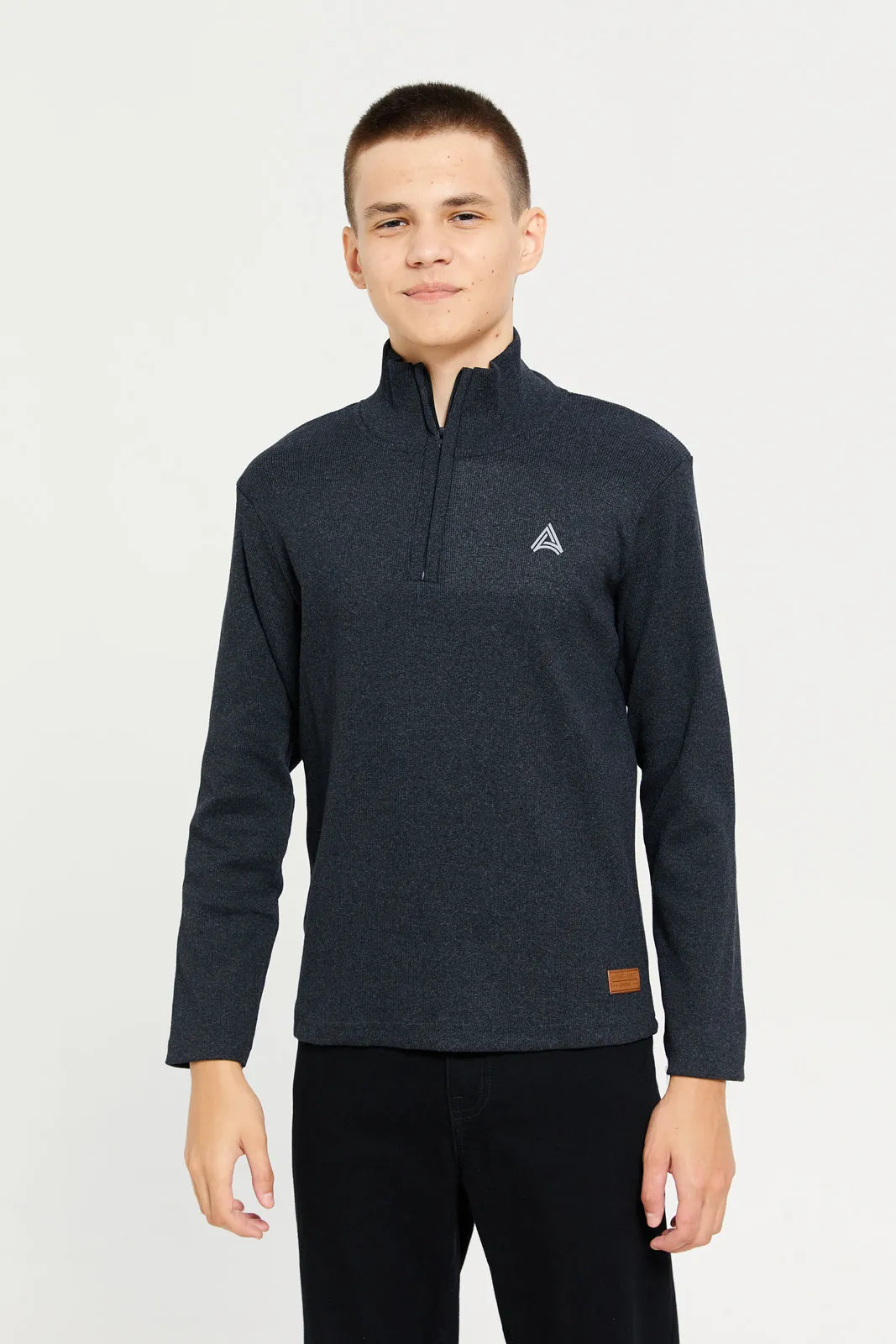 Senior Boys Charcoal High Neck T-Shirt sold by Redtag