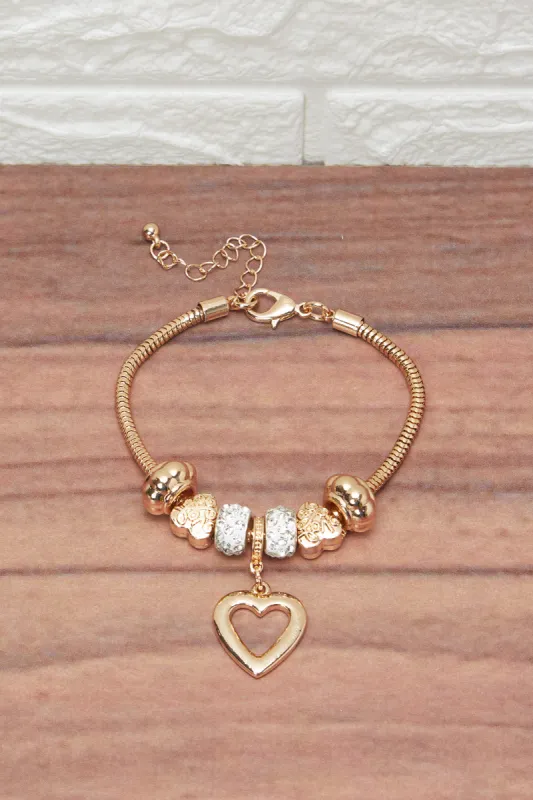 Women Gold Bracelet With Heart Charm sold by Redtag