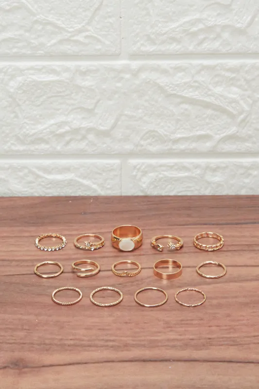 Women Gold Embellished Ring Set (12 Piece) sold by Redtag