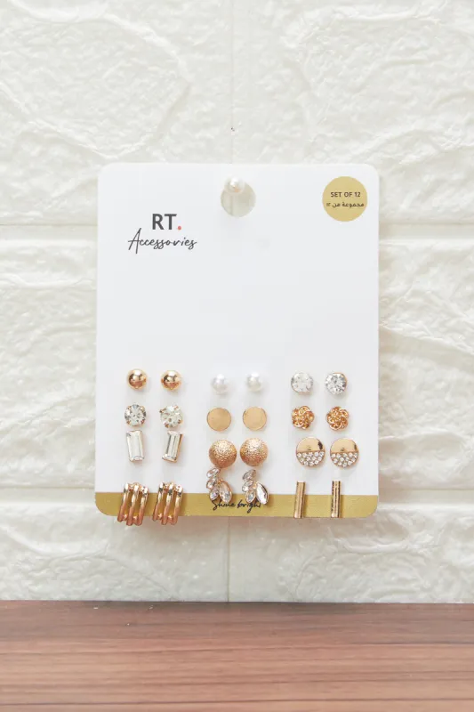 Women Gold Embellished Earring Set (12 Pairs) sold by Redtag