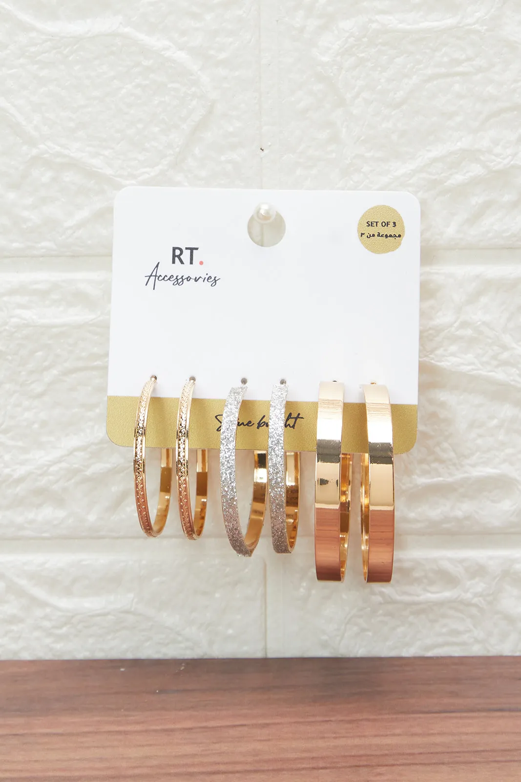 Women Gold Hoop Earring Set (3 Pairs) sold by Redtag