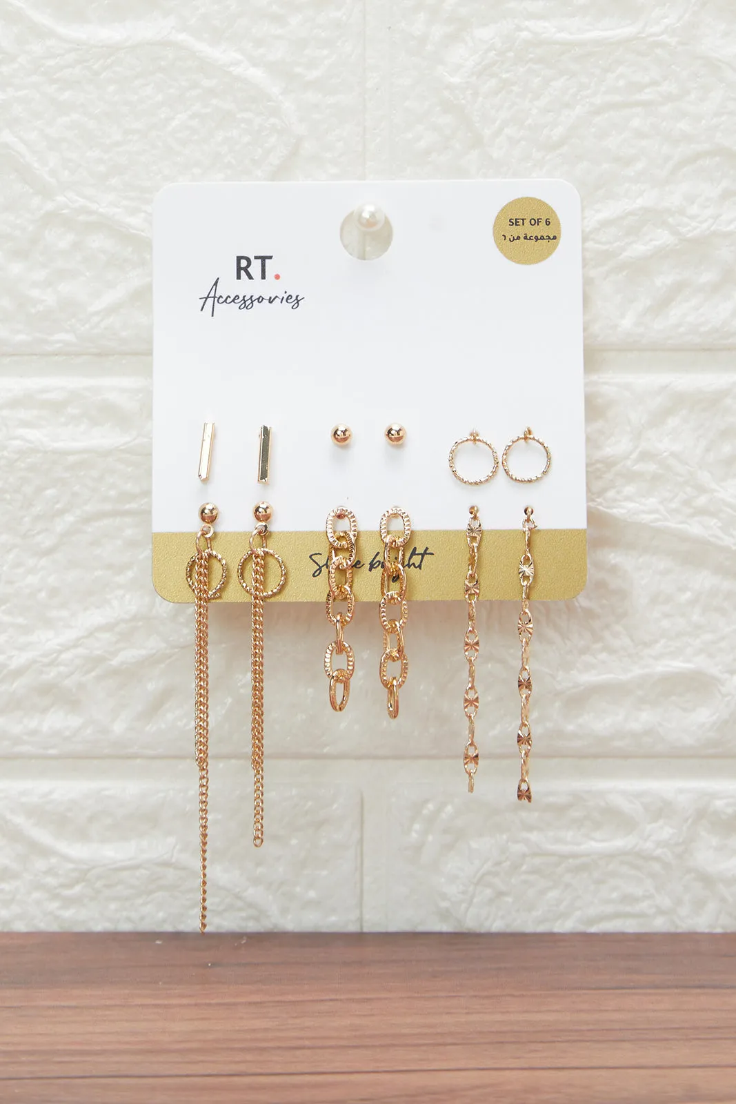 Women Gold Embellished Earring Set (6 Pairs) sold by Redtag