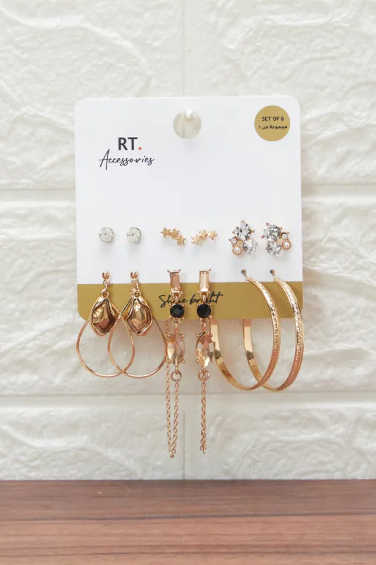 Women Gold Embellished Earring Set (6 Pairs) sold by Redtag