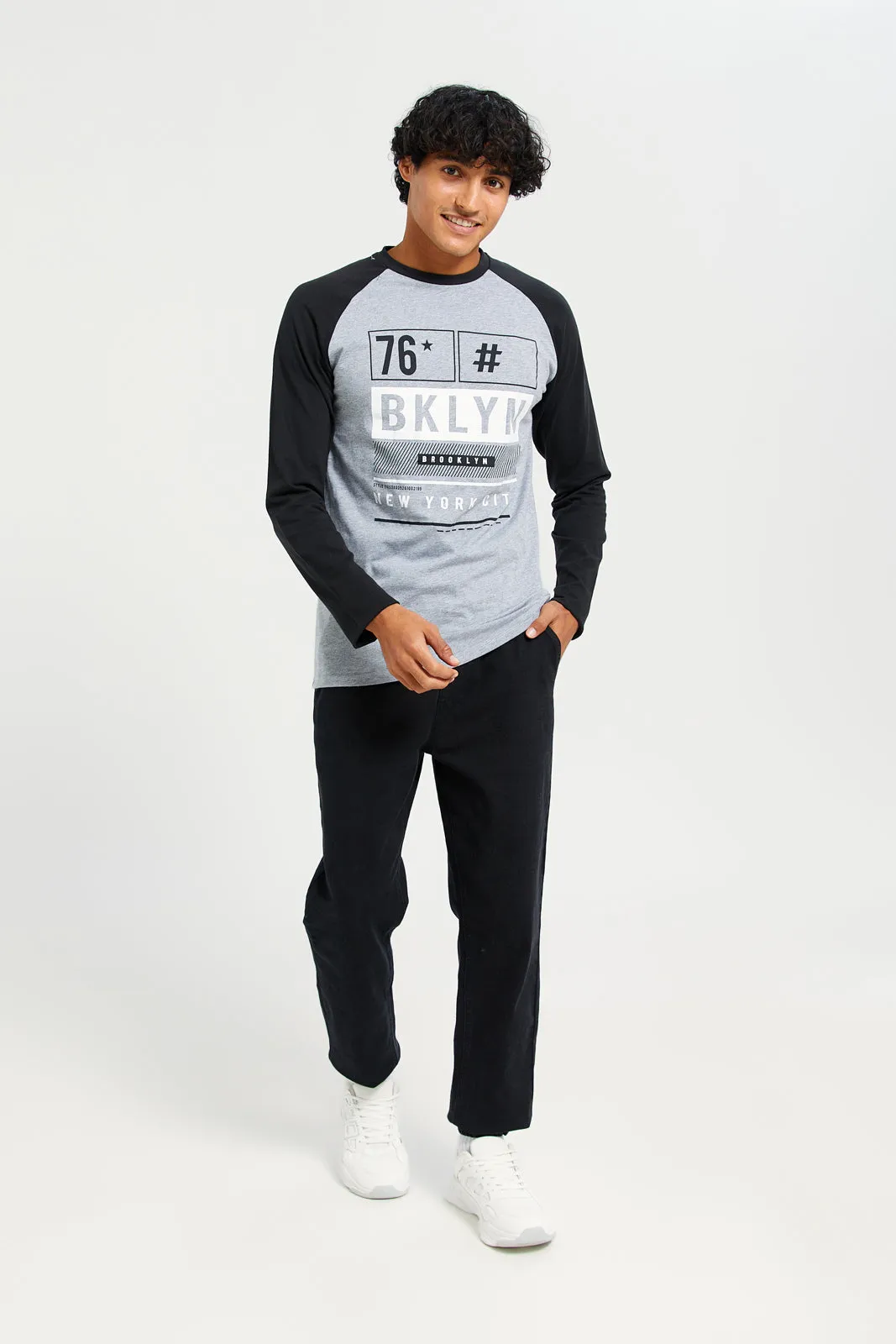Men Grey And Black Long Sleeves Printed T-shirt sold by Redtag product image thumbnail 2