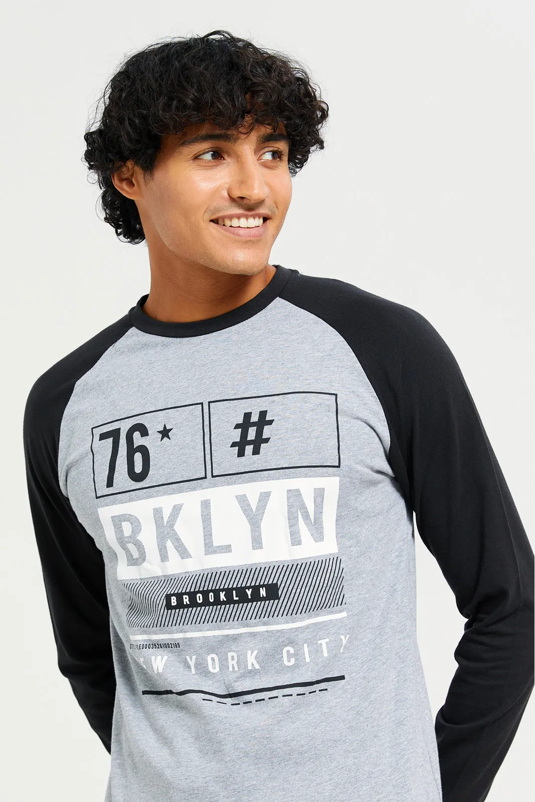 Men Grey And Black Long Sleeves Printed T-shirt sold by Redtag product image thumbnail 4