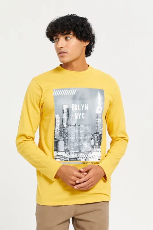 Men Mustered Long Sleeve Printed T-shirt made by Redtag