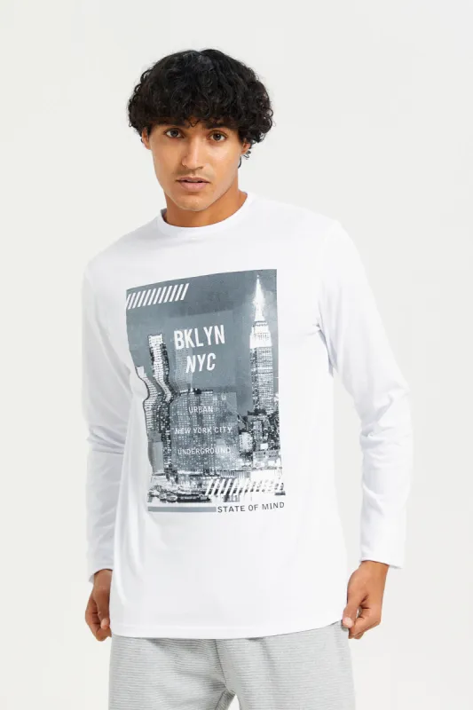 Men White Long Sleeve Printed T-shirt made by Redtag