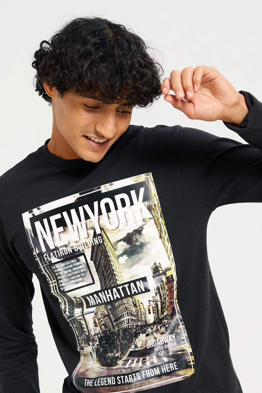 Men Black Long Sleeve Printed T-shirt sold by Redtag product image thumbnail 4