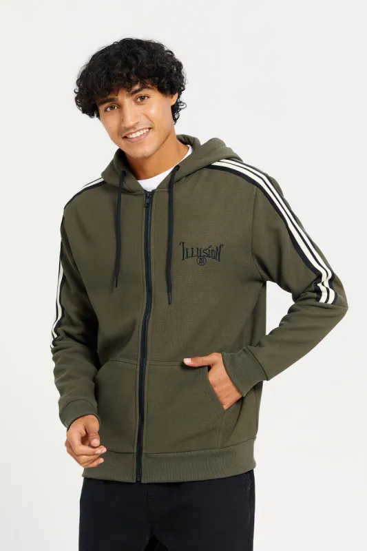 Men Olive Hooded Embellished Sweatshirt sold by Redtag