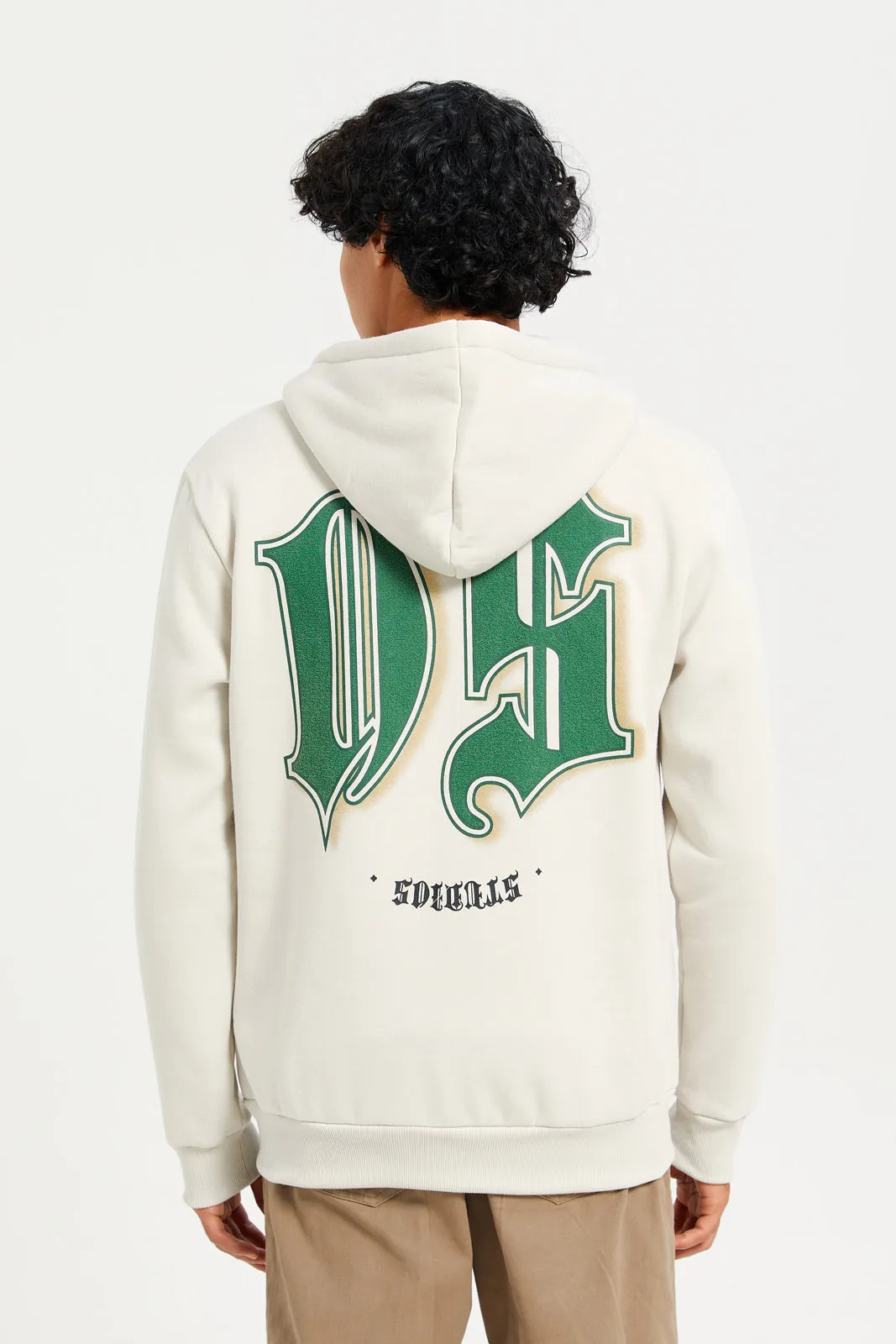 Men Beige Hooded Printed Zip-Through Sweatshirt sold by Redtag product image thumbnail 3