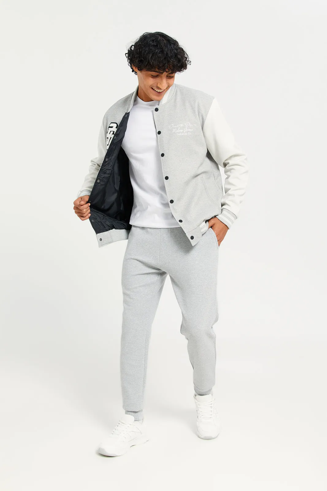 Men Grey Suede Baseball Cardigan sold by Redtag product image thumbnail 2