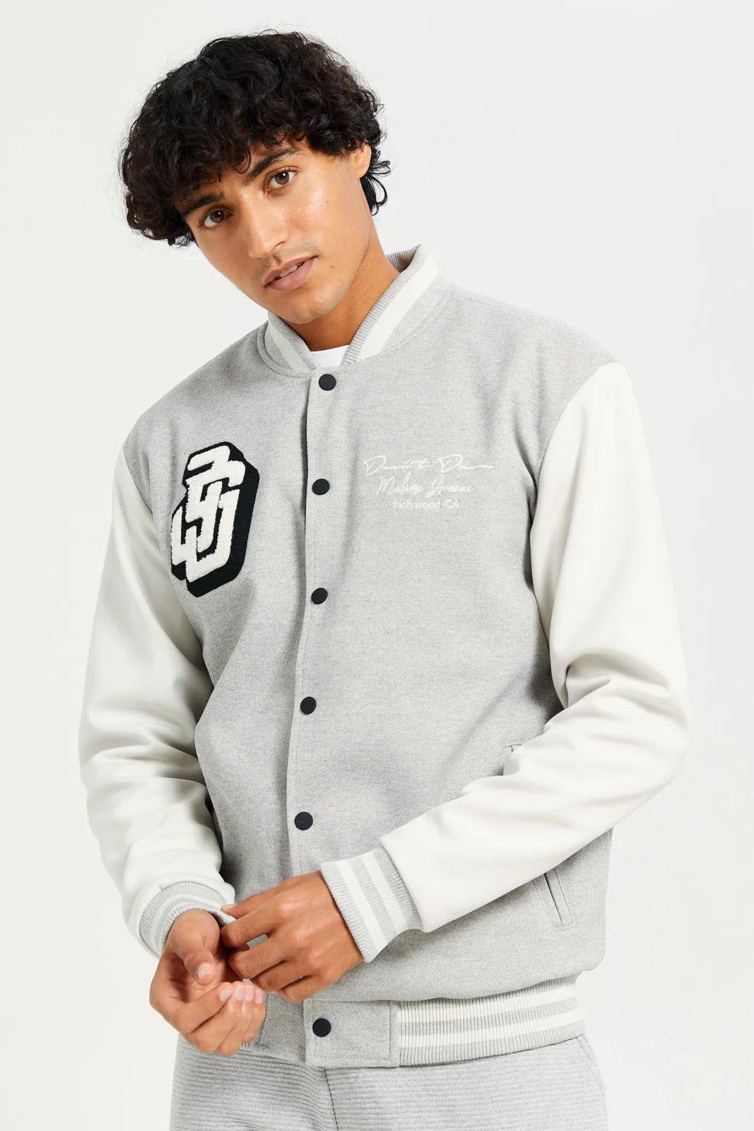 Men Grey Suede Baseball Cardigan sold by Redtag product image thumbnail 4