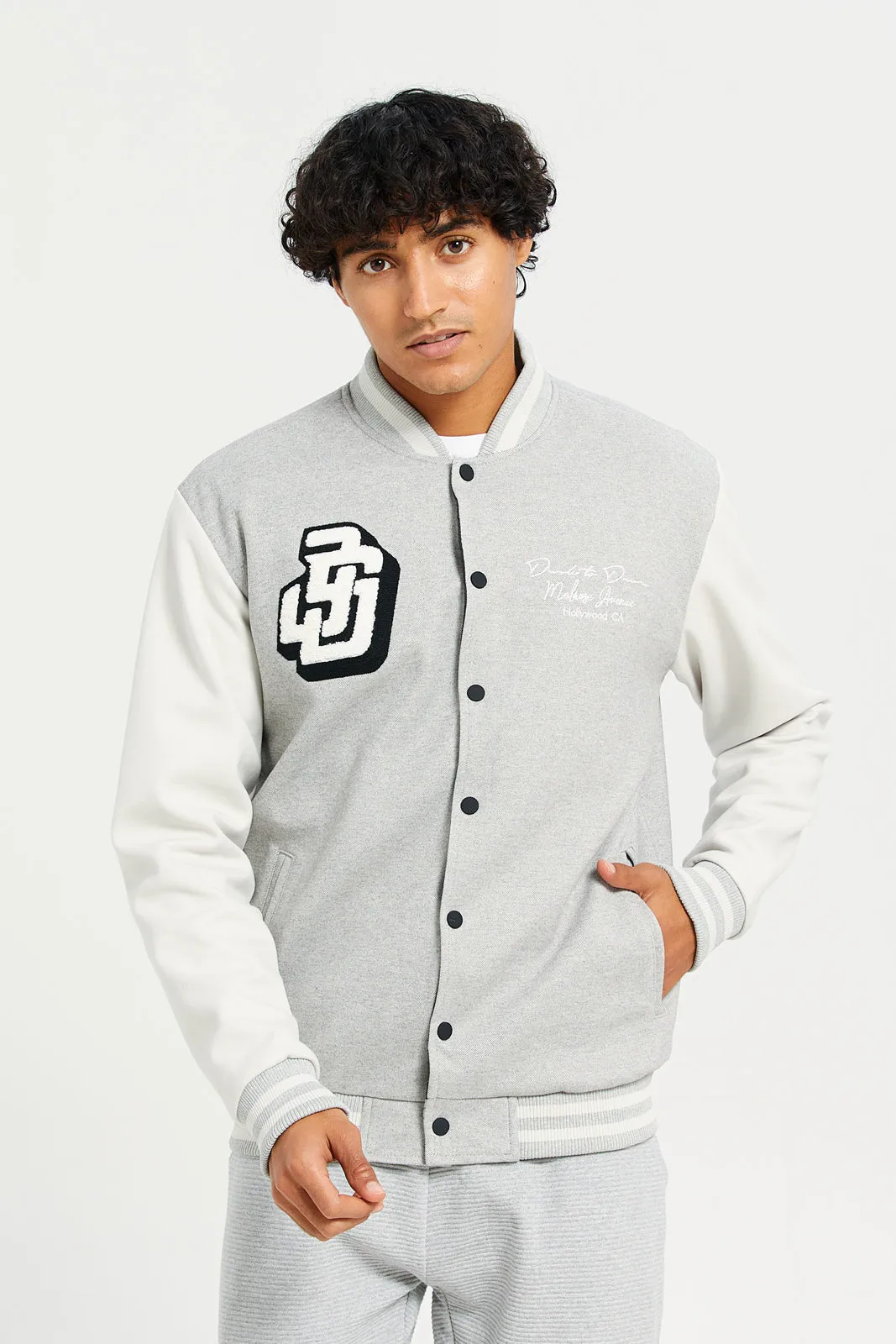 Men Grey Suede Baseball Cardigan sold by Redtag