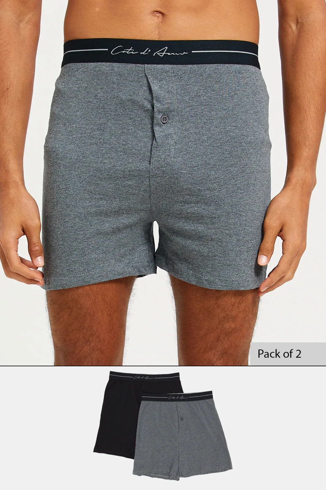 Men Black And Grey Plain Loose Knit Boxers set (Pack Of 2) sold by Redtag