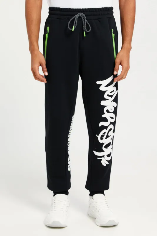 Men Black Jogger Pants With Graffiti Print sold by Redtag
