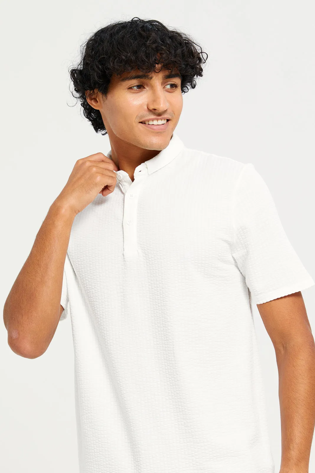 Men White Jacquard T-shirt sold by Redtag product image thumbnail 4