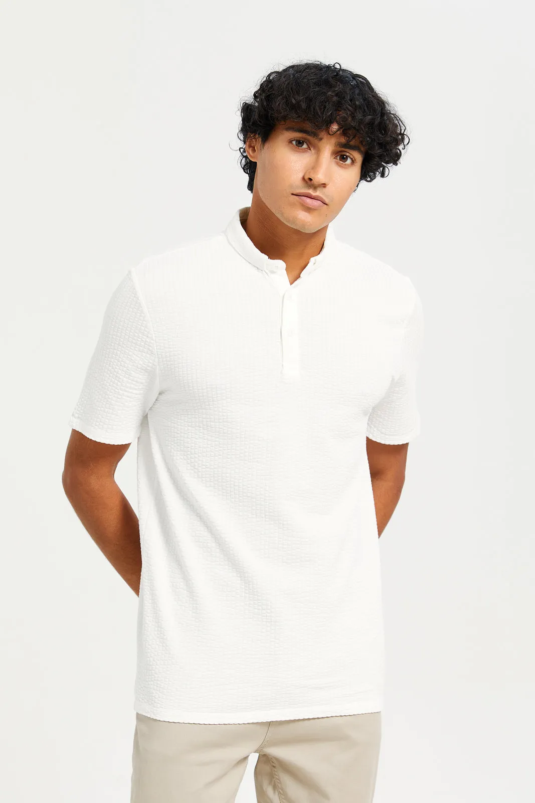 Men White Jacquard T-shirt sold by Redtag