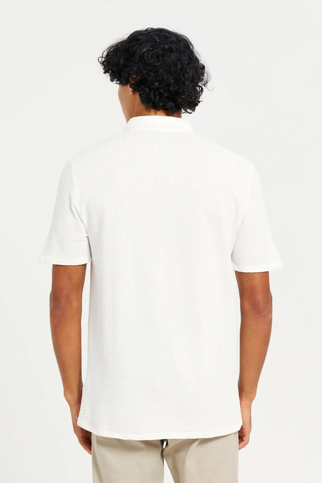 Men White Jacquard T-shirt sold by Redtag product image thumbnail 3