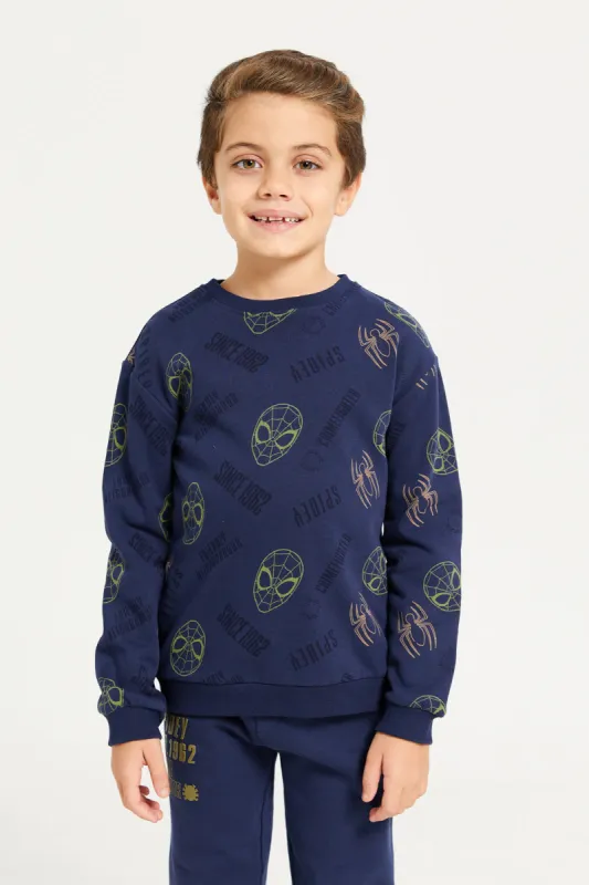 Boys Navy Spider Man Print Sweatshirt sold by Redtag
